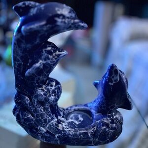 VINTAGE Blue Marbled Dolphin Sculpture Cradle (Missing Cradle)